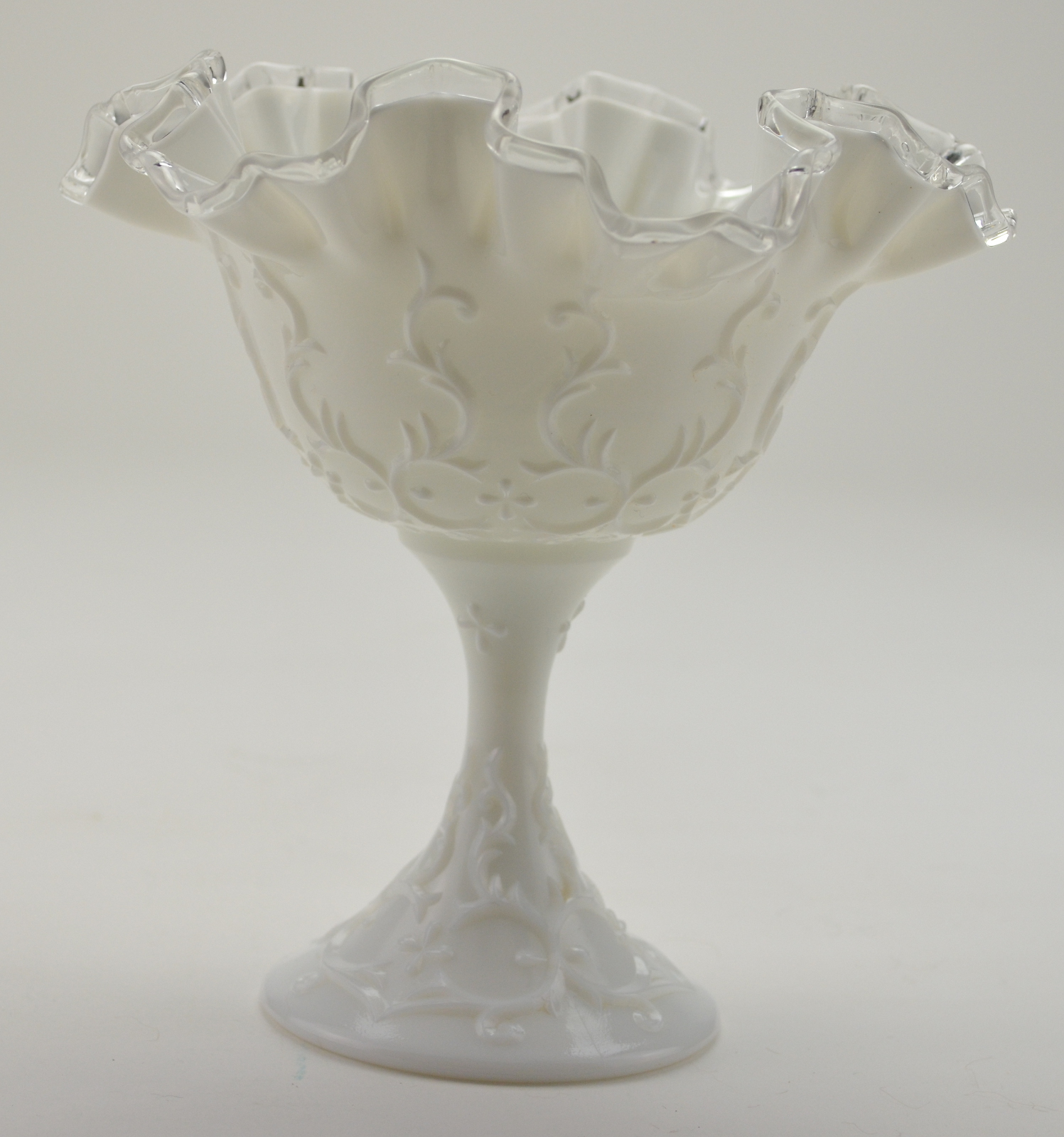 Fenton Art Glass Compote - Silver Crest Spanish Lace Pattern - Vintage 1970's