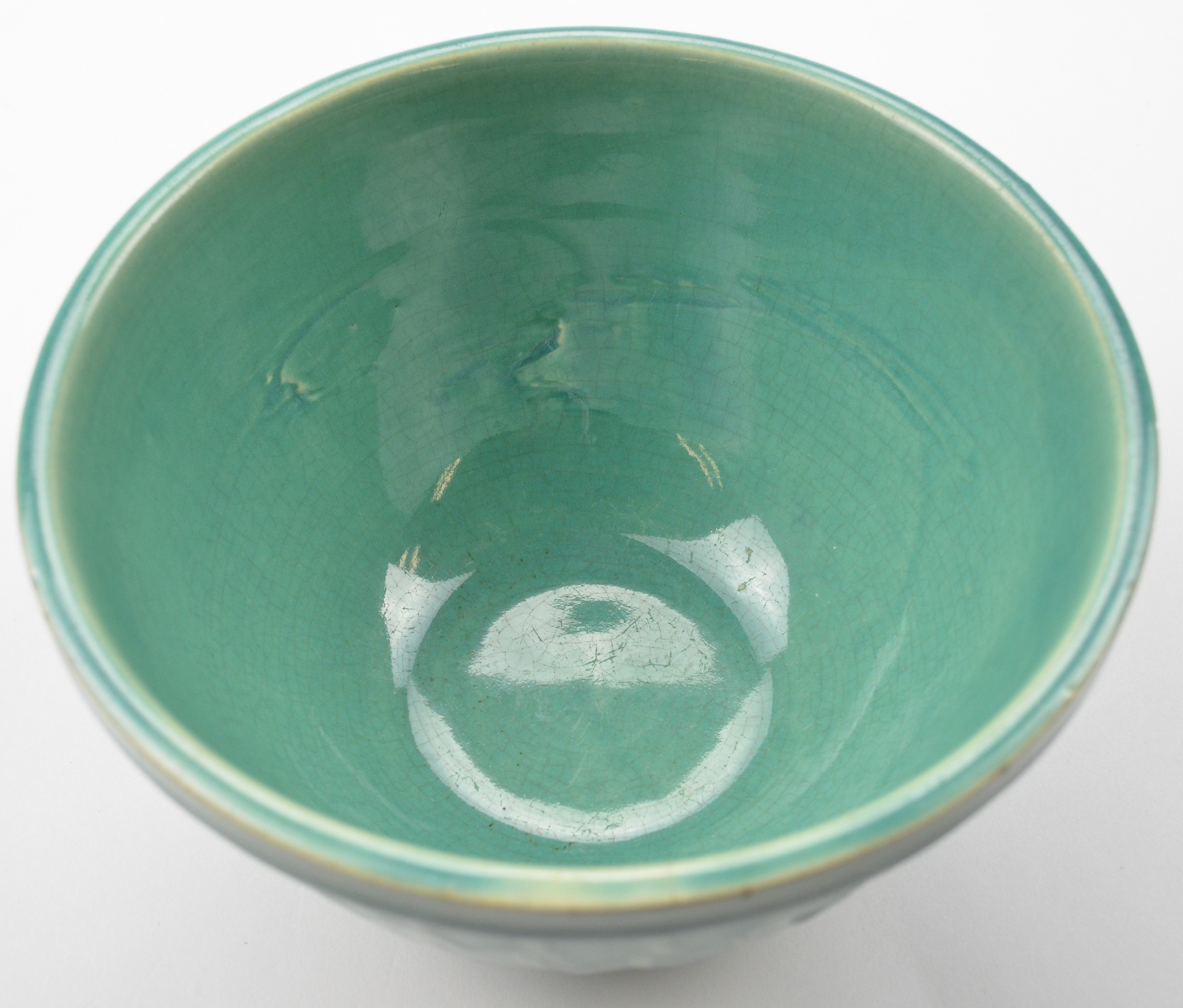 McCoy Art Pottery Green Bowl - Fish Scale Pattern - 4 tall