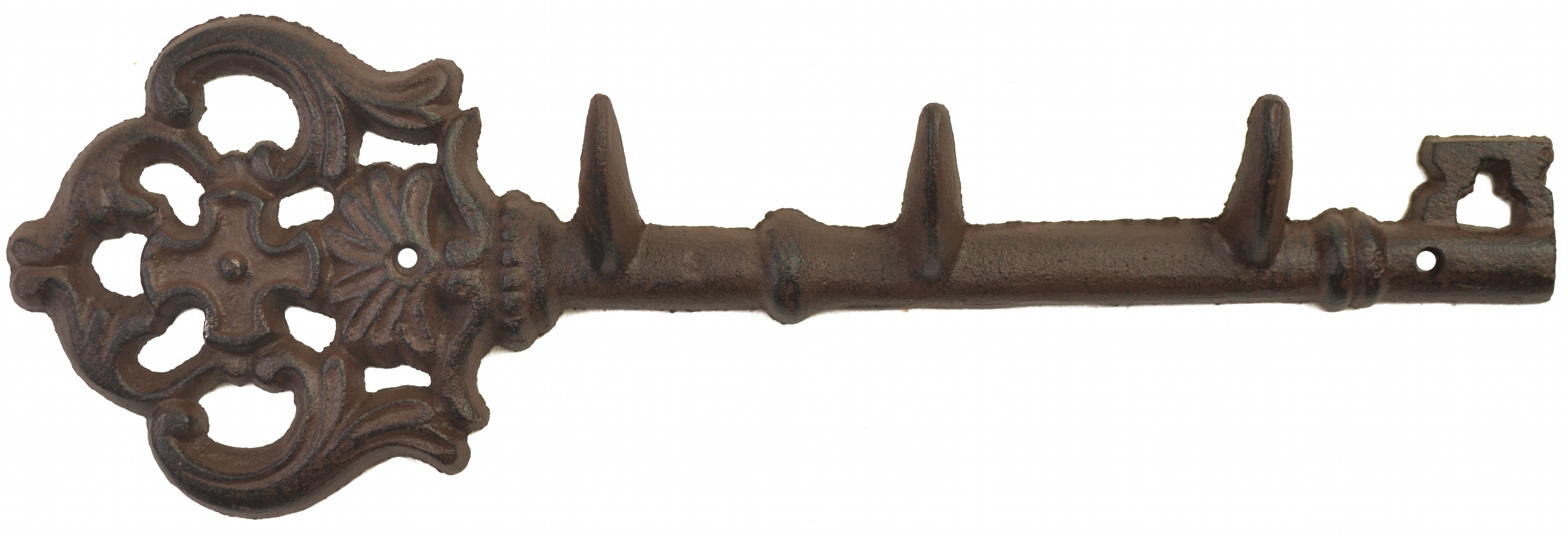 Cast Iron Wall Hook Rack - Antique Skeleton Key Style - 3 Hooks - 11.625 Long