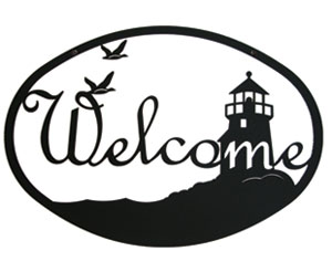 Wrought Iron Welcome Sign - Lighthouse & Birds Silhouette