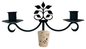 Wrought Iron Wine Bottle Topper Candlestick Holder - Leaf Fan Silhouette