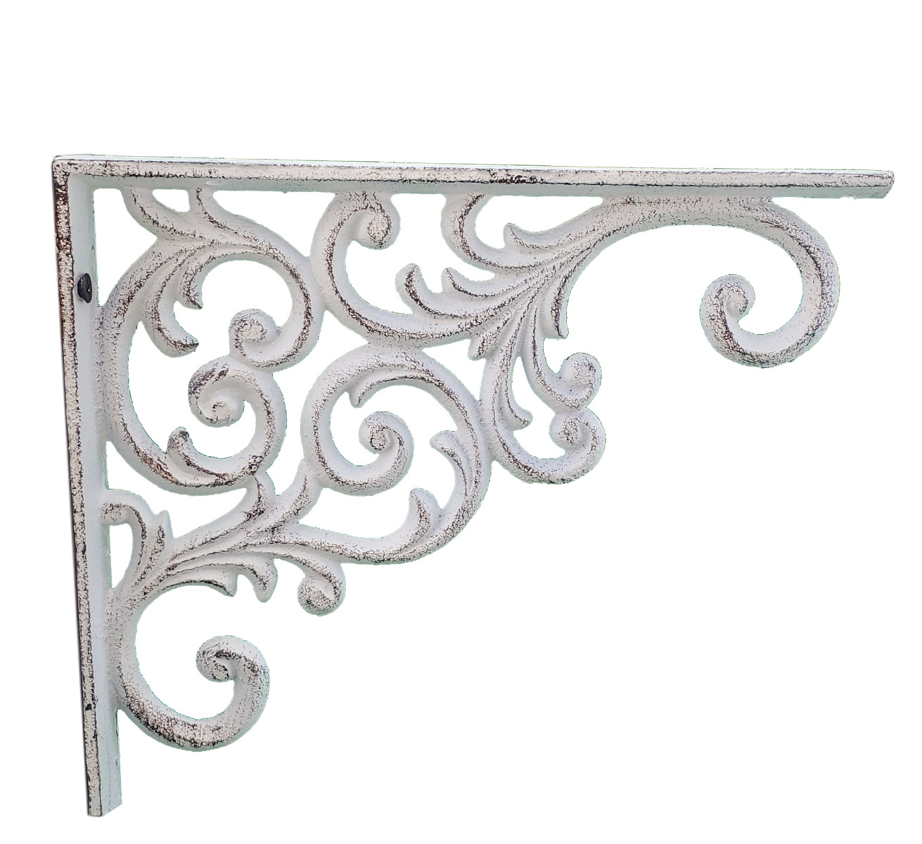 Wall Shelf Bracket - Ornate Vine Pattern - White Cast Iron - 9.375" Deep
