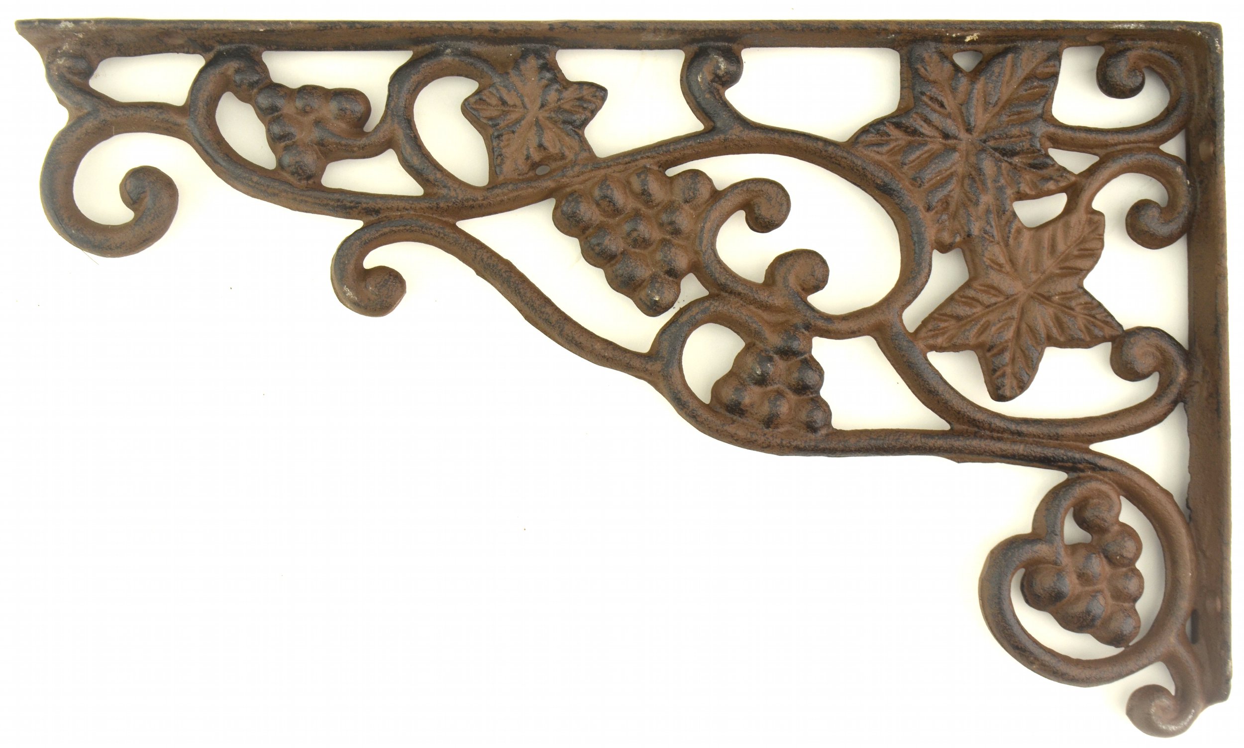 Wall Shelf Bracket - Grape Vine & Leaf Pattern - Cast Iron - 12.75
