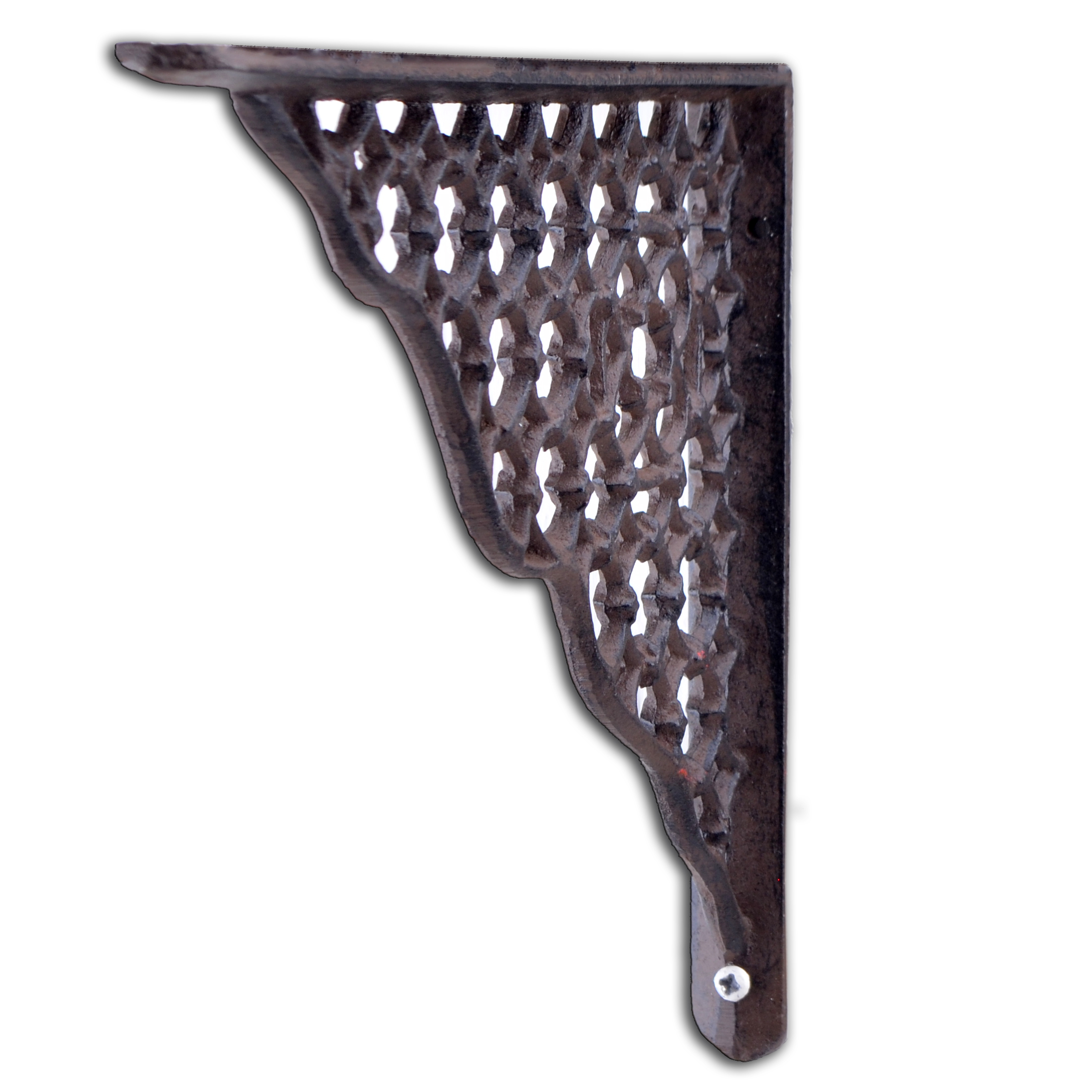 Decorative Shelf Bracket - Ornate Lattice - Rust Brown Cast Iron - 10"