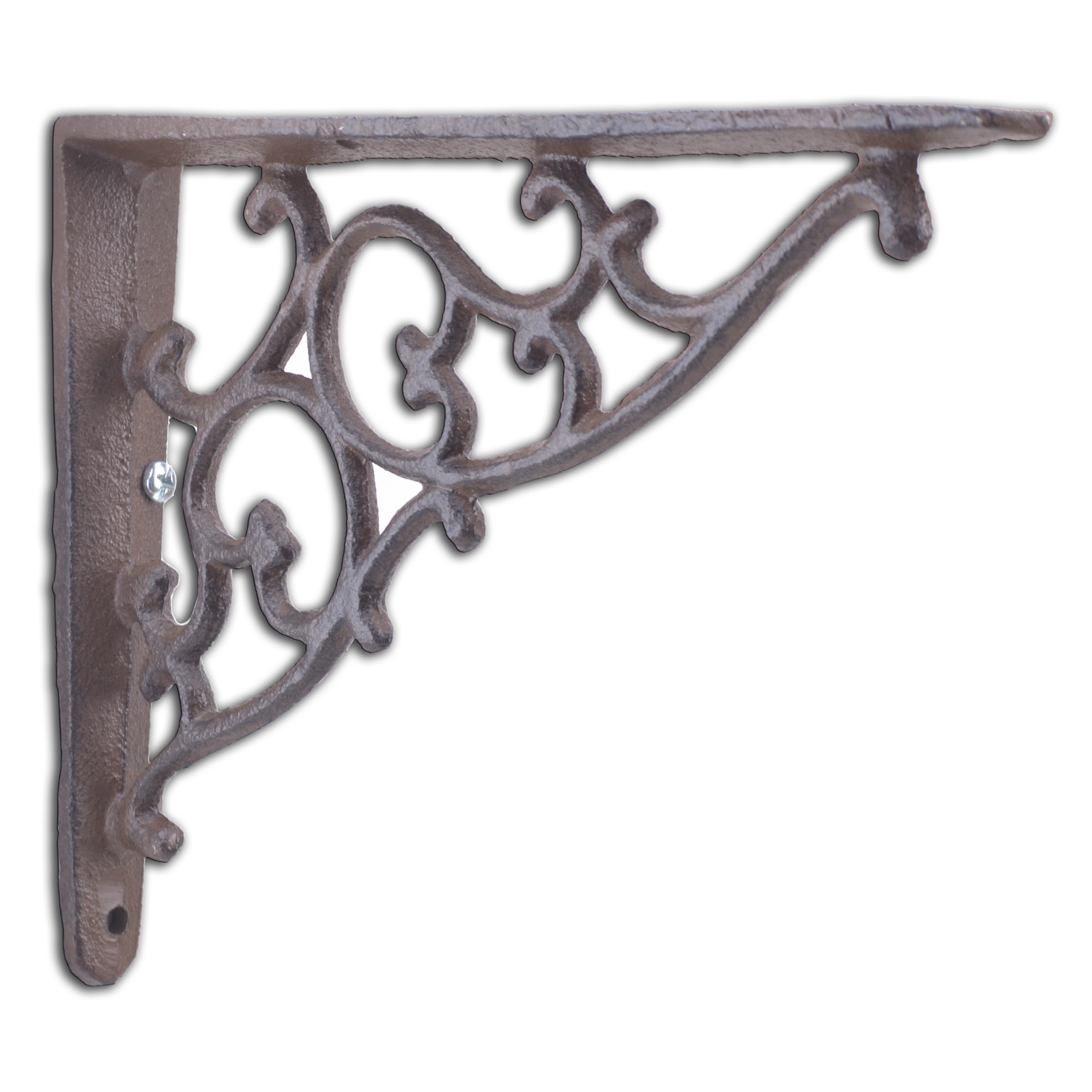 Decorative Cast Iron Wall Shelf Bracket - Ornate Vine - Rust Brown - 7.125" Deep