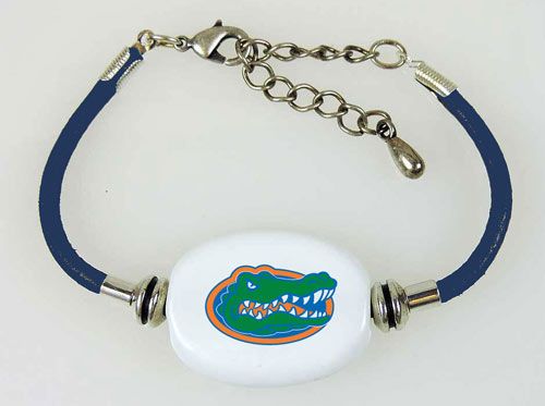 Fenton Collegiate Logo Leather Cord Bracelet - Florida Gators Milk Glass Bead