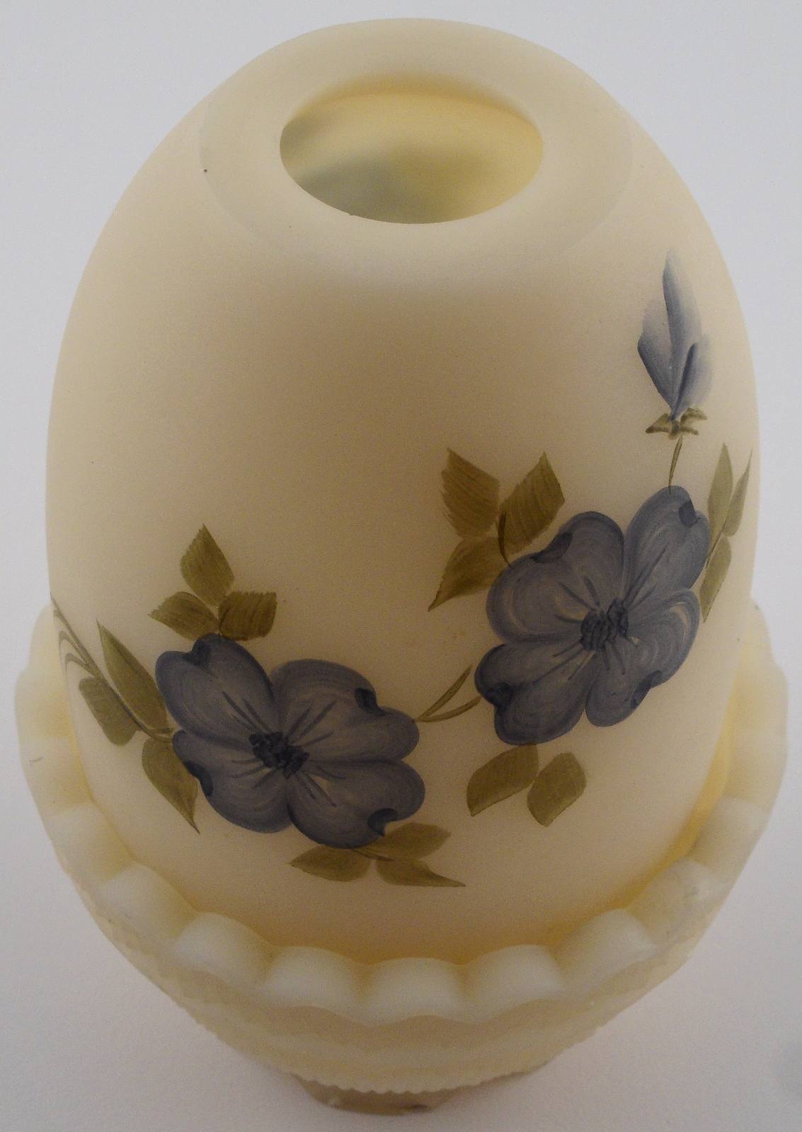 Fenton Art Glass Fairy Lamp Custard Satin Hand Painted by T. Watson