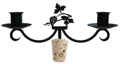 Wrought Iron Wine Bottle Topper Candlestick Holder - Grapevine Silhouette