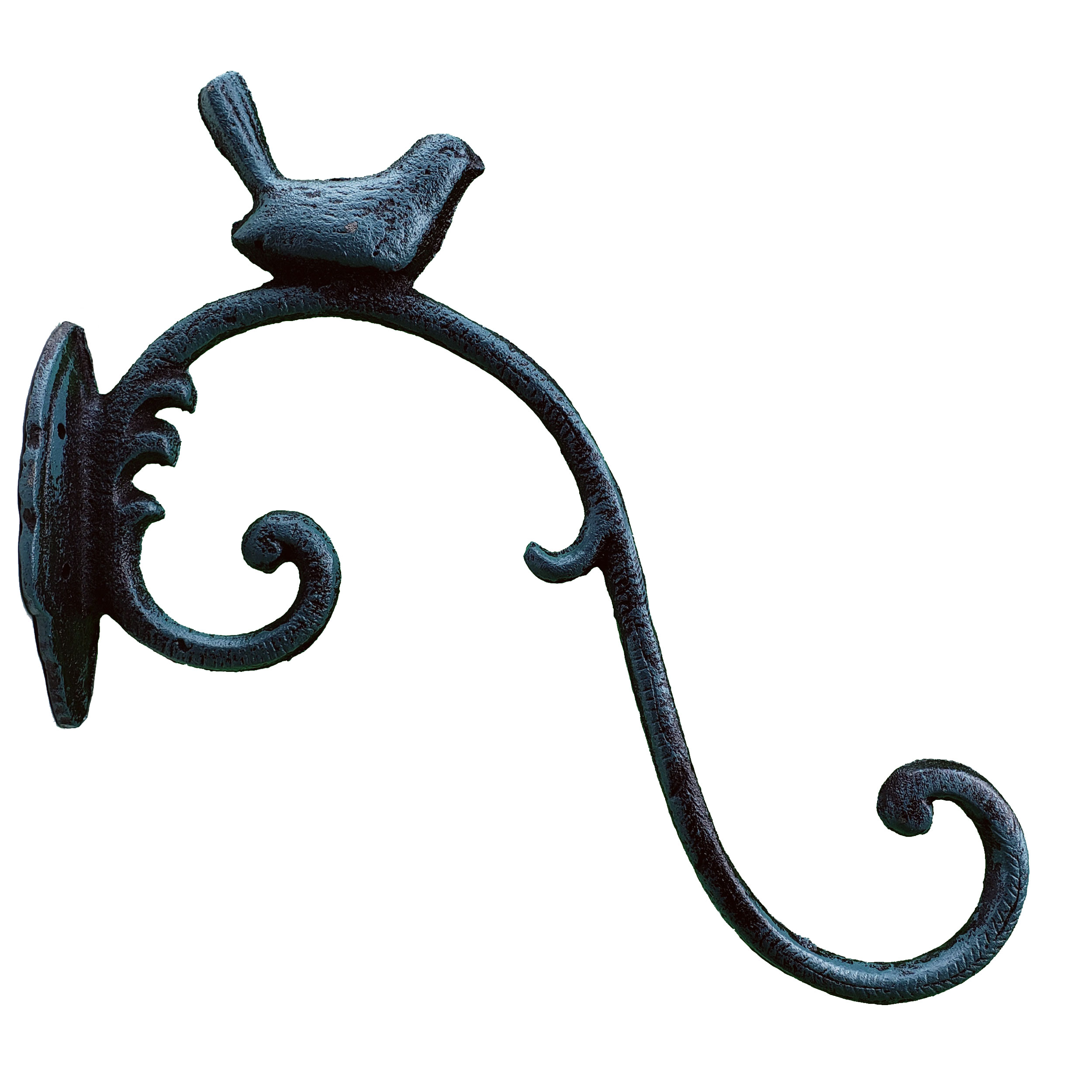 Decorative Chickadee Bird Design Cast Iron Plant Hanger - Verdigris - 11" Long