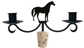 Wrought Iron Wine Bottle Topper Candlestick Holder - Horse Silhouette