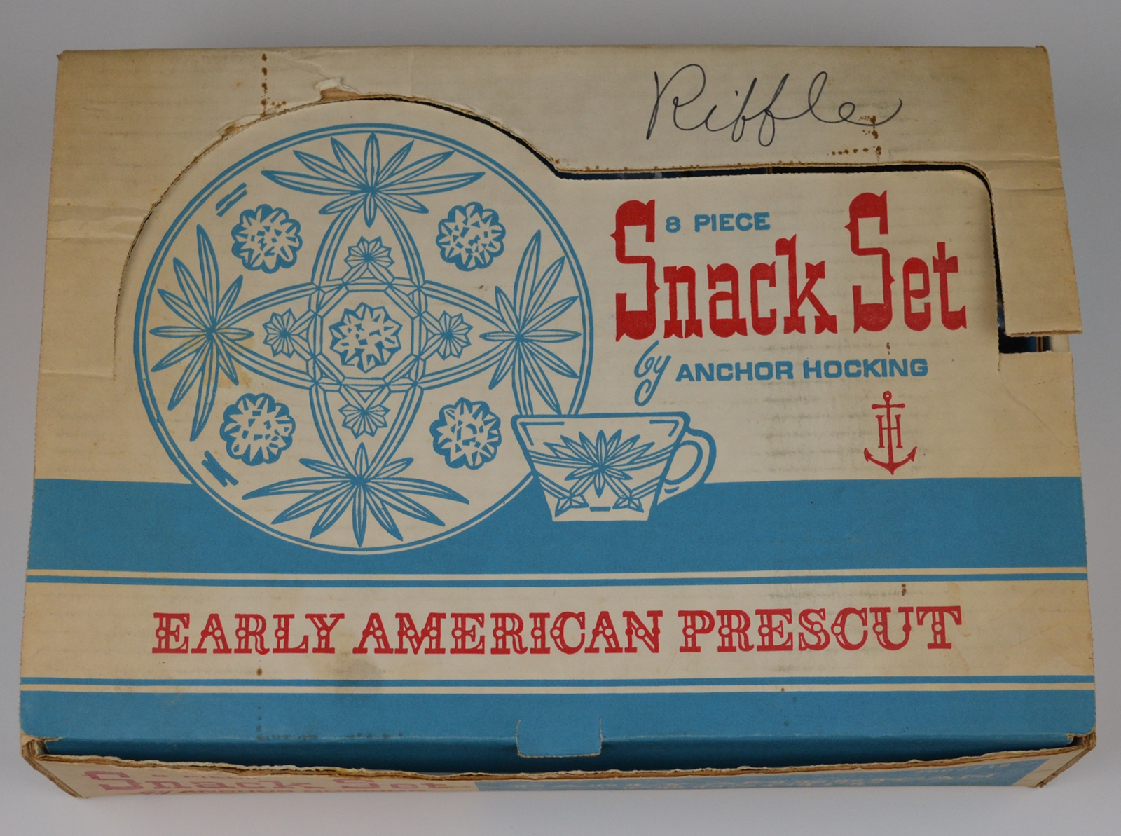 Anchor Hocking Prescut Clear Pattern - Snack Set - 4 Snack Plates & Cups