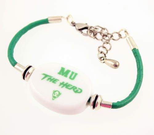Fenton Collegiate Logo Leather Cord Bracelet- Marshal University Milk Glass Bead