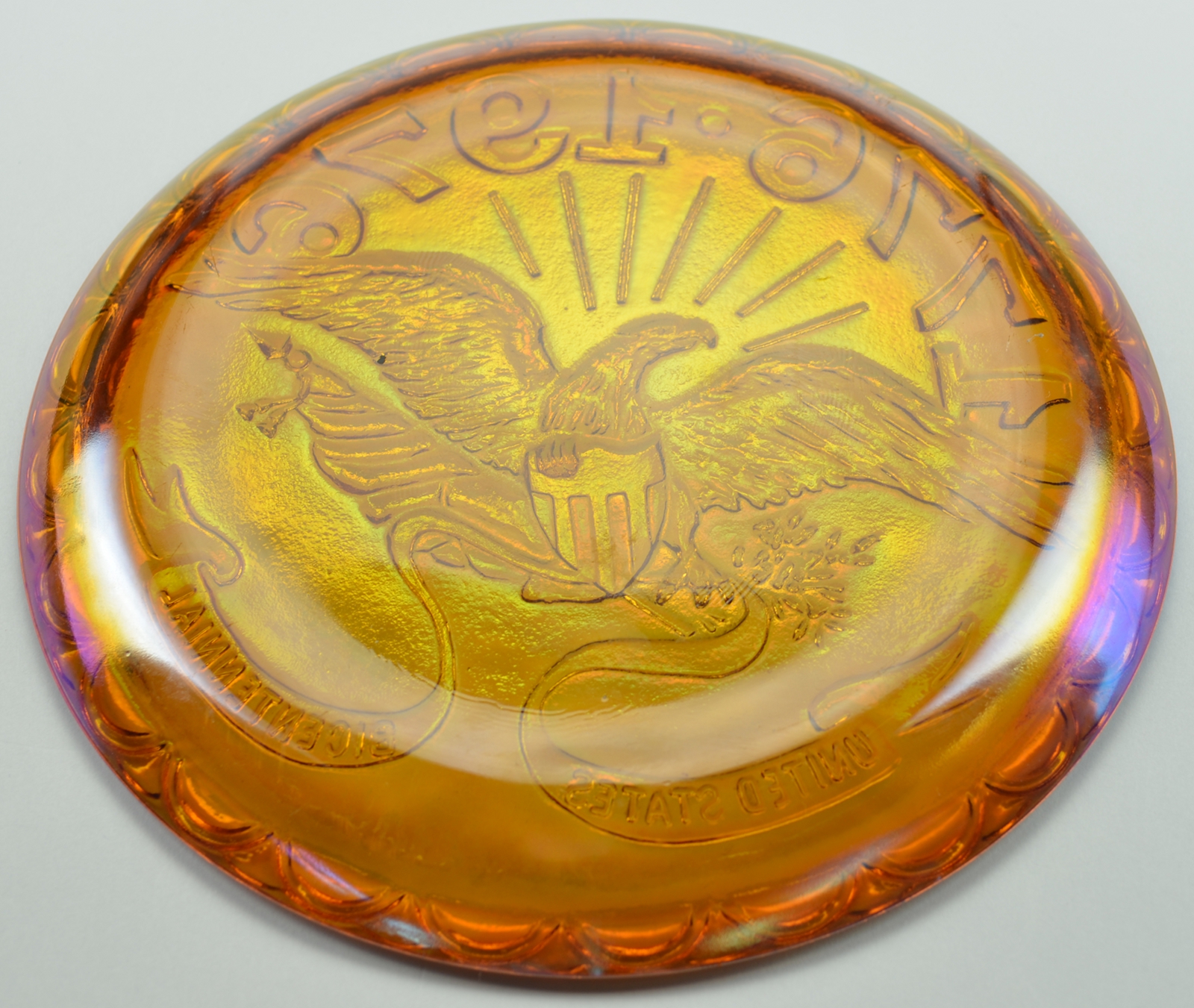 Indiana Glass Plate - American Bicentennial Amber Carnival - Eagle 1976