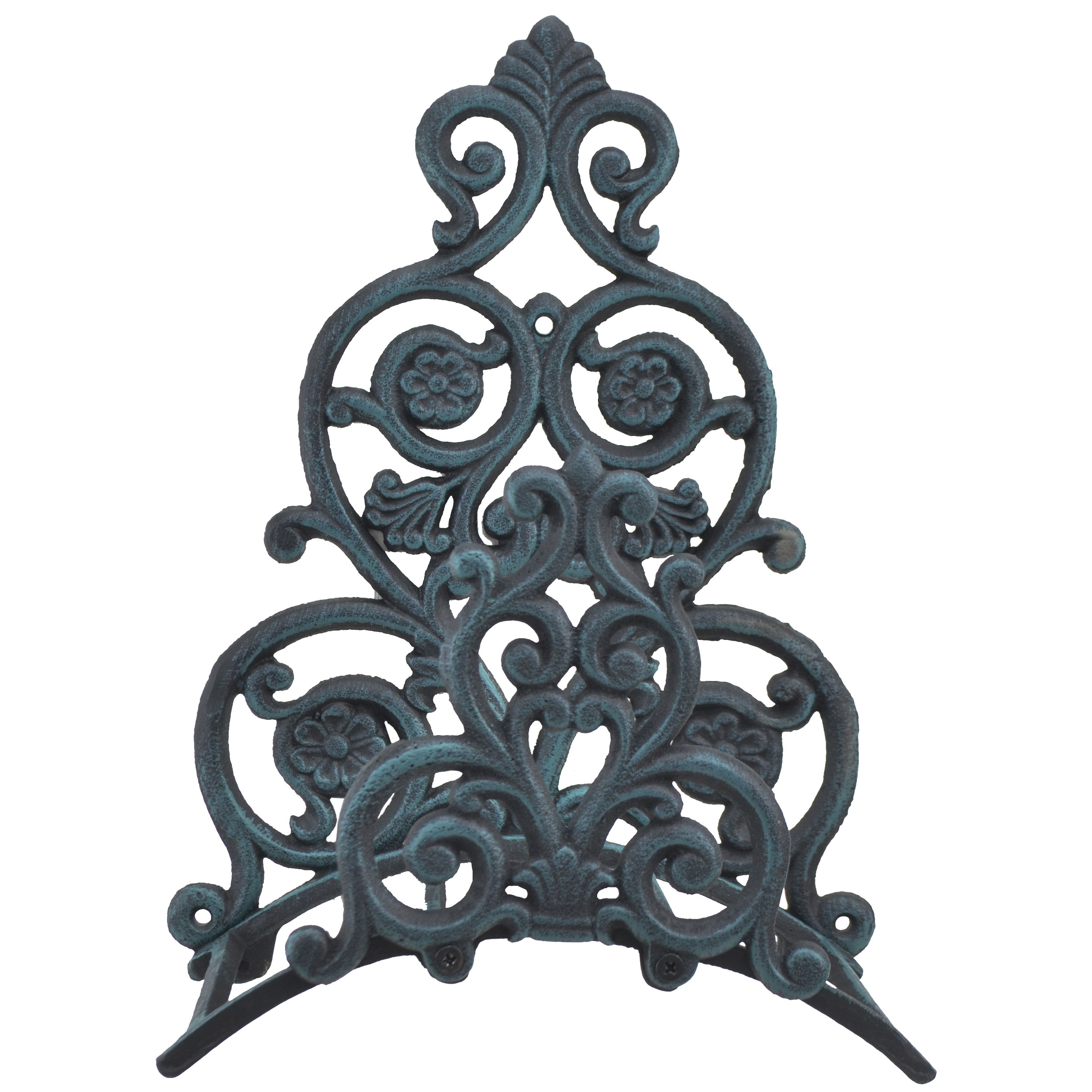 Floral & Spade Garden Hose Holder - Verdigris Cast Iron - 13.25" Tall