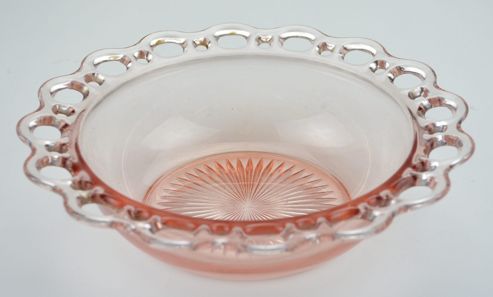 Anchor Hocking Glass - Lace Edge Pink Pattern - 9 Round Bowl