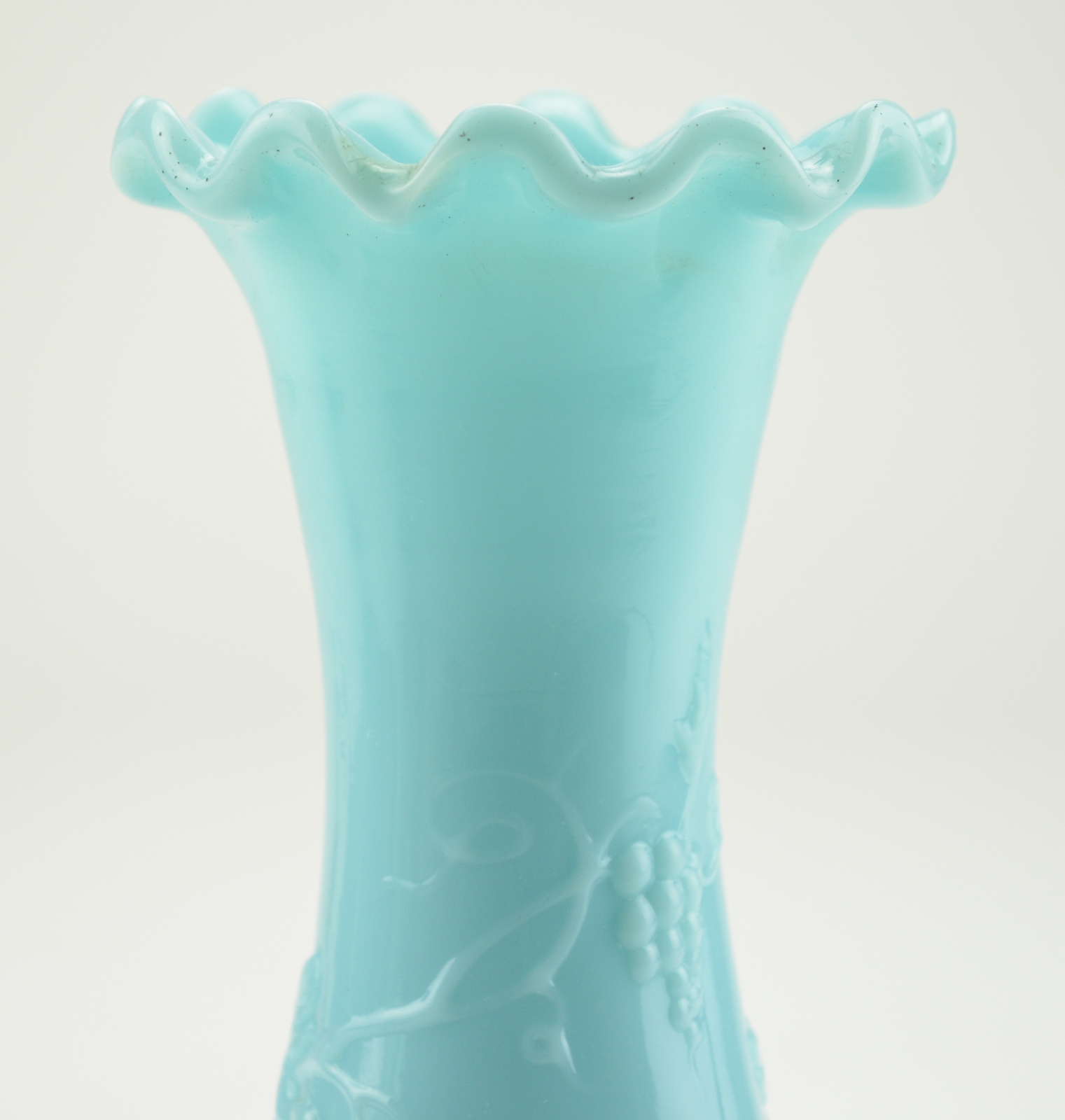Art Glass Blue Turquoise Grape Design Vase 9" Tall