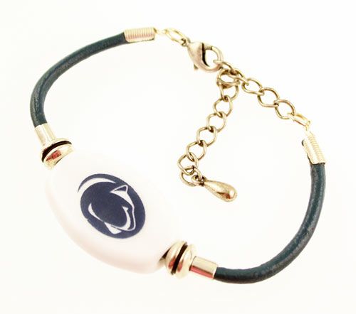 Fenton Collegiate Logo Leather Cord Bracelet- Penn State Milk Glass Bead