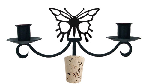 Wrought Iron Wine Bottle Topper Candlestick Holder - Butterfly Silhouette