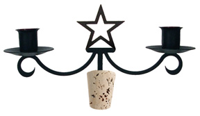 Wrought Iron Wine Bottle Topper Candlestick Holder - Star Silhouette