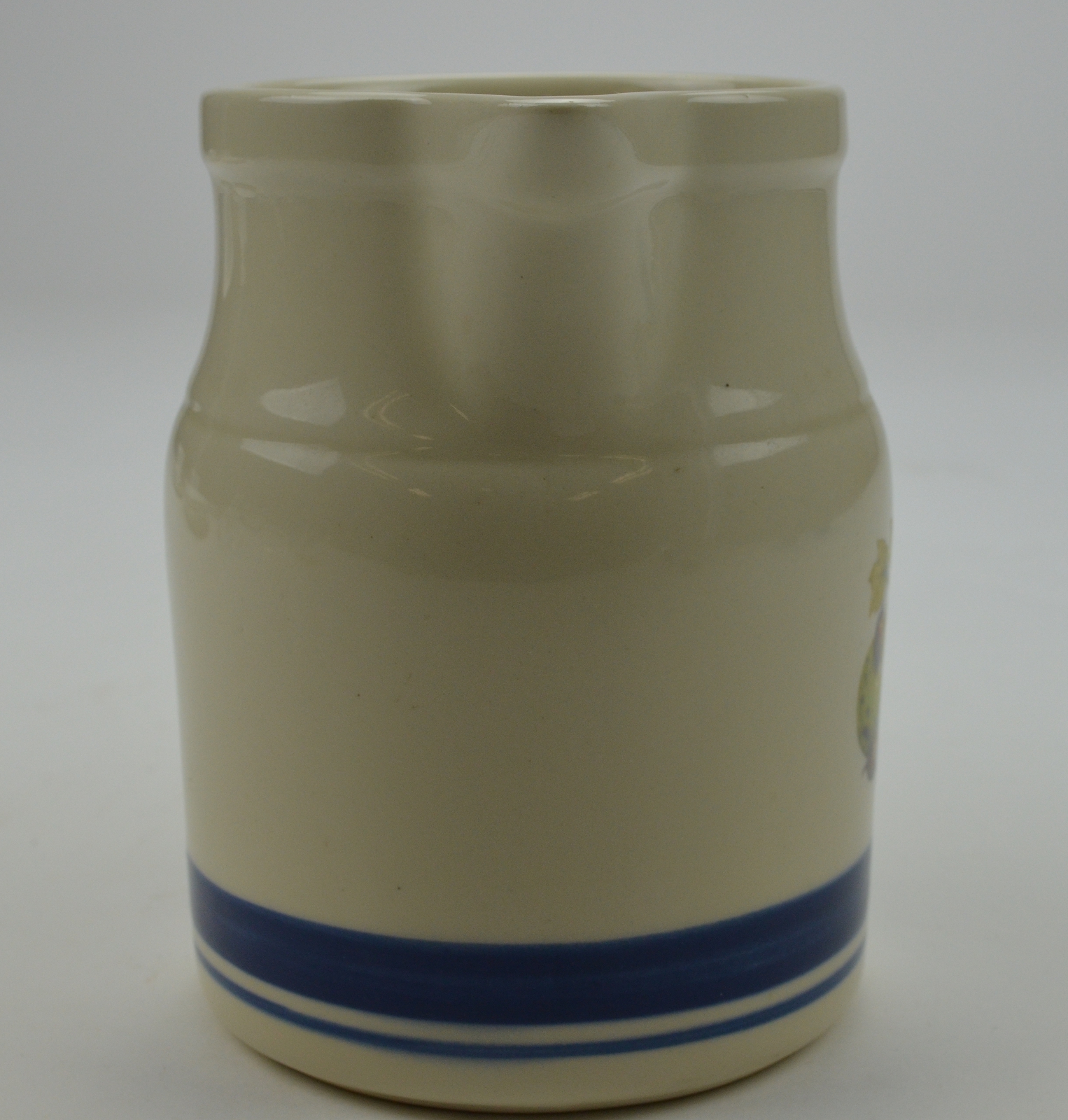 Friendship Pottery - Blue Stripe Pattern With Pear & Fig Motif - 28 Oz. Pitcher