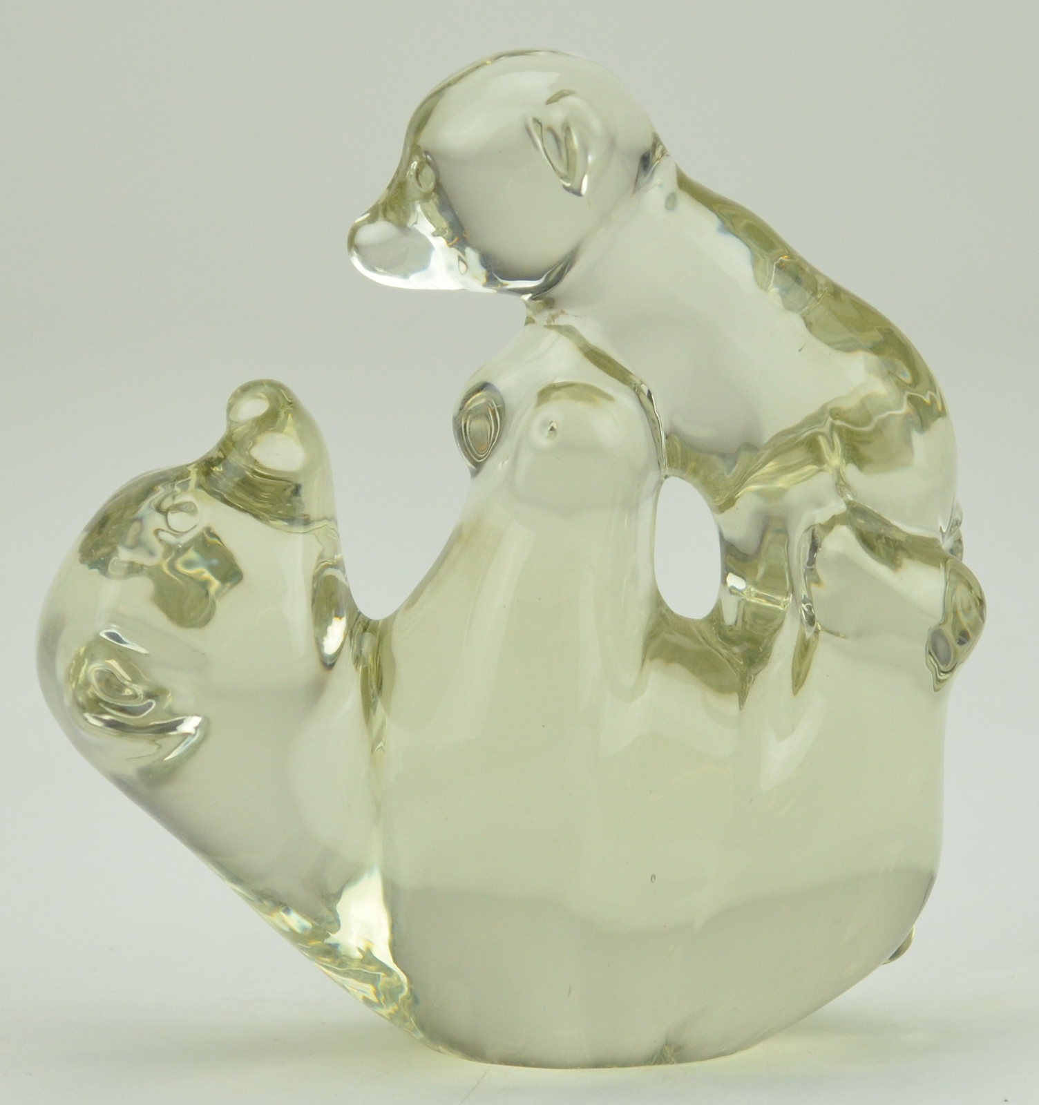 Action International Blown Glass Paperweight Bears 4" Clear Figurine