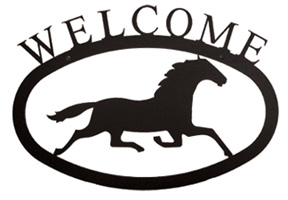 Wrought Iron Welcome Sign - Running Horse Silhouette