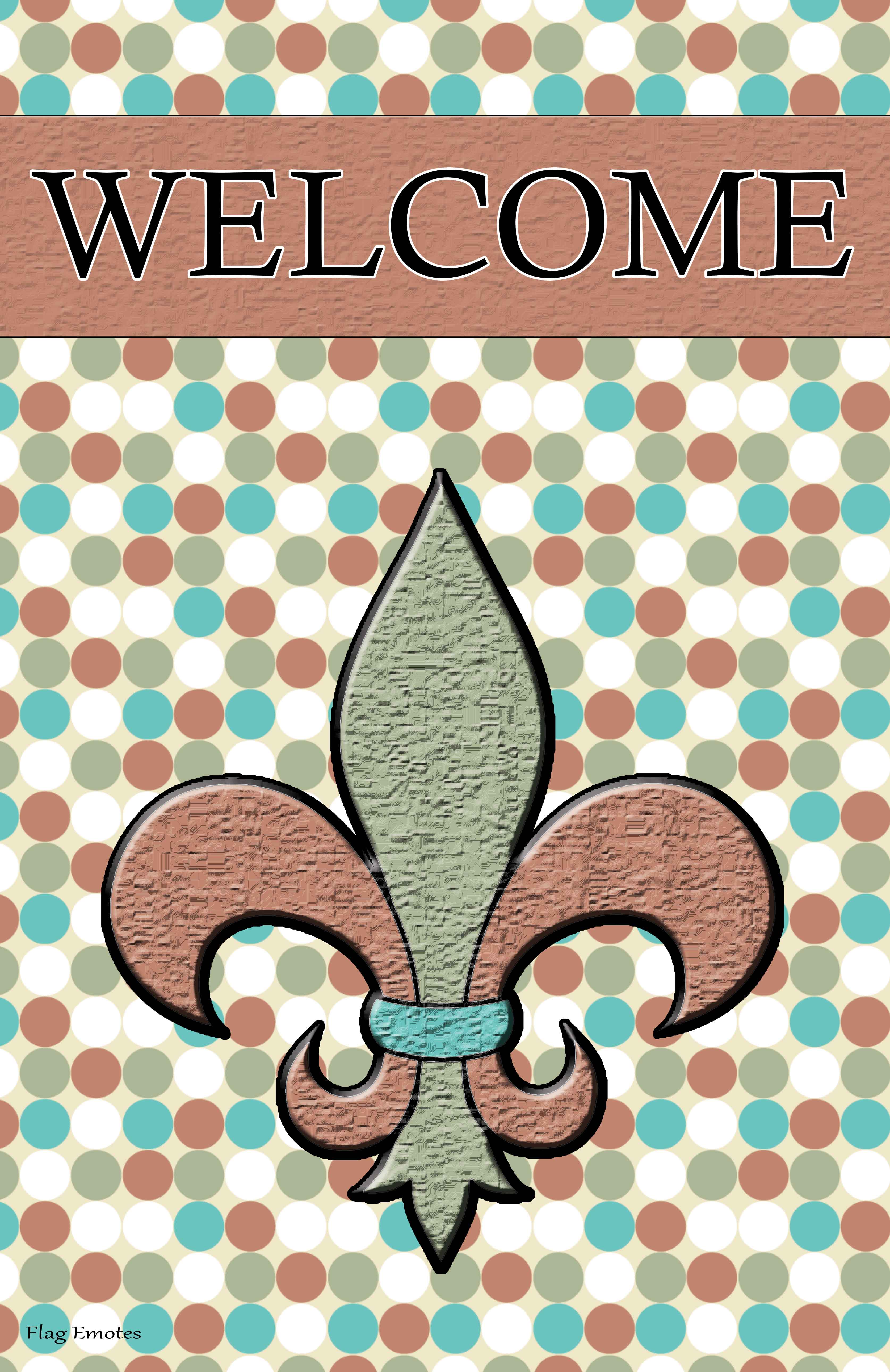 Flag Emotes - Double Sided Garden Flag - Welcome Fleur De Lis Polka Dots