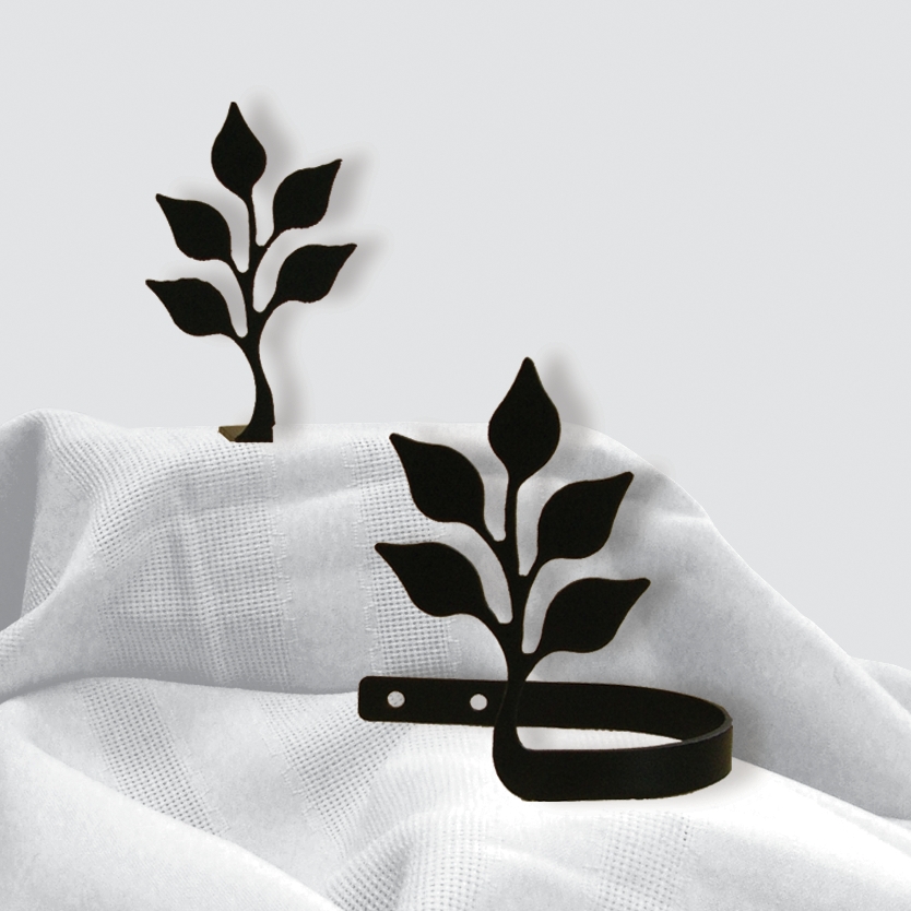 Wrought Iron Curtain Tie Backs Pair Of 2 - Leaf Silhouette
