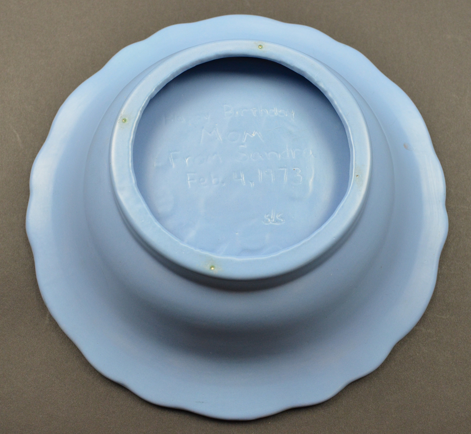 Vintage Hand Made Blue Pottery Pitcher And Wash Basin 7" Tall