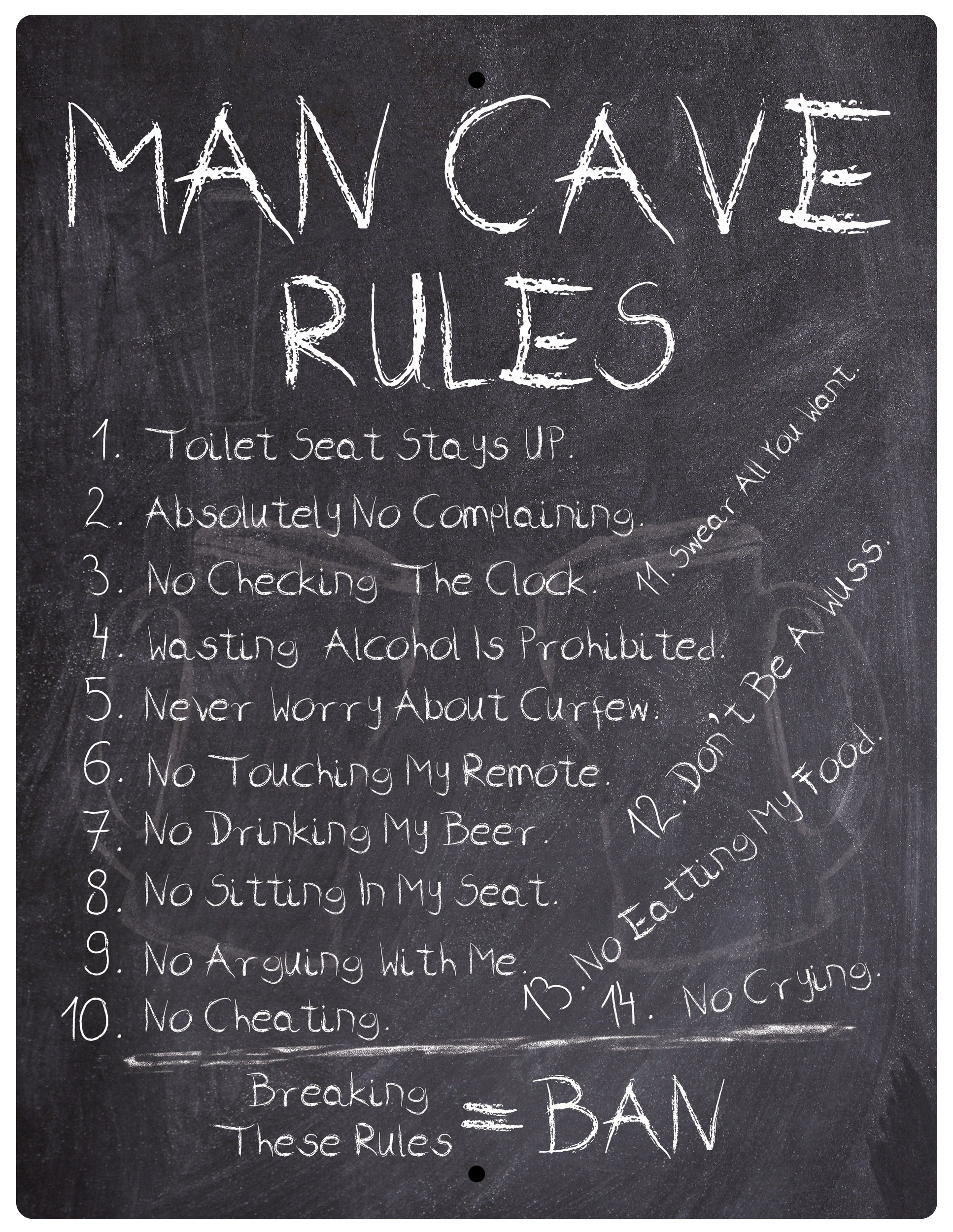 Aluminum Sign - Man Cave 14 Rules Chalkboard List