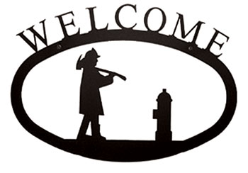 Wrought Iron Welcome Sign - Fireman Silhouette