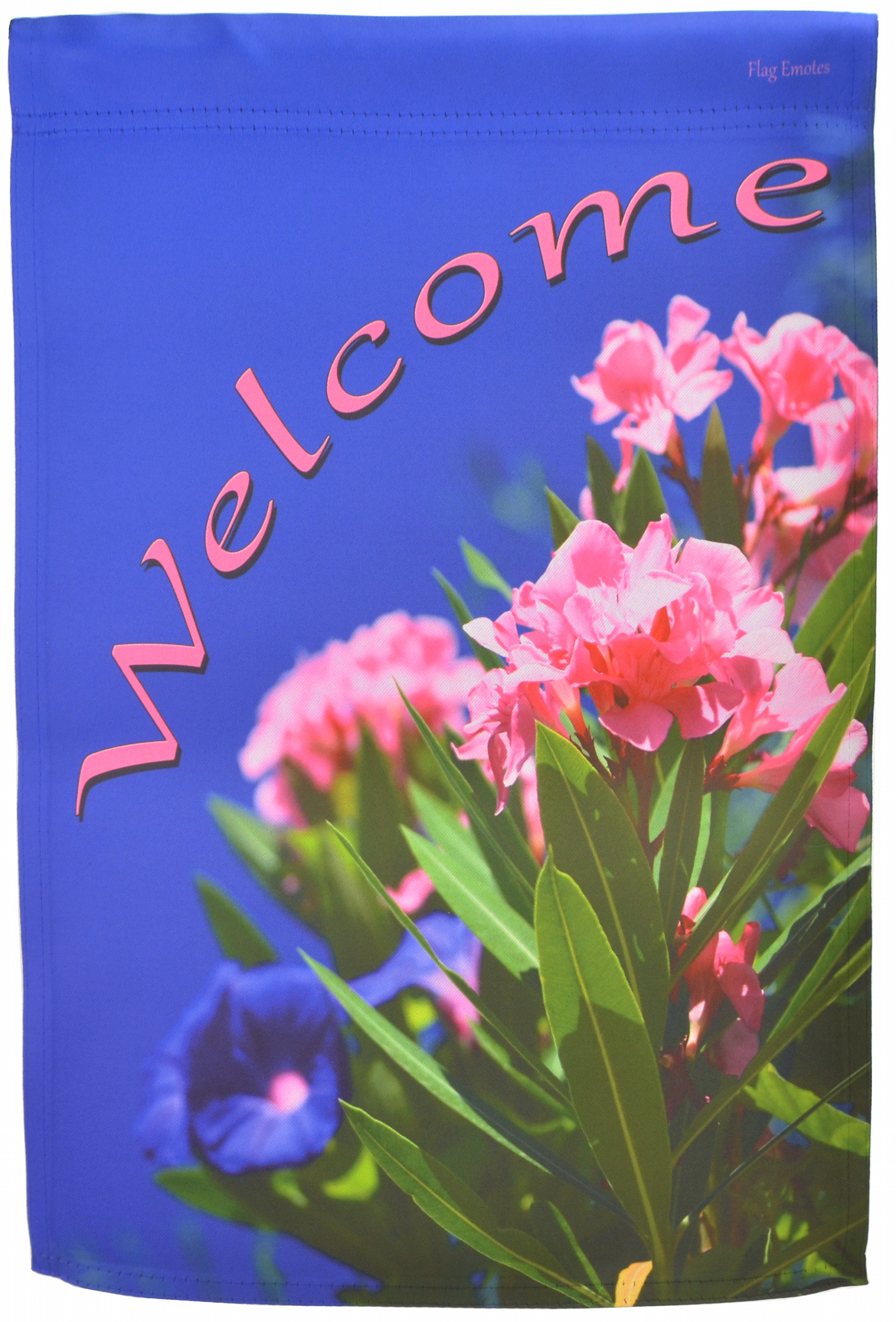 Flag Emotes - Double Sided Garden Flag - Pink Flowers Welcome