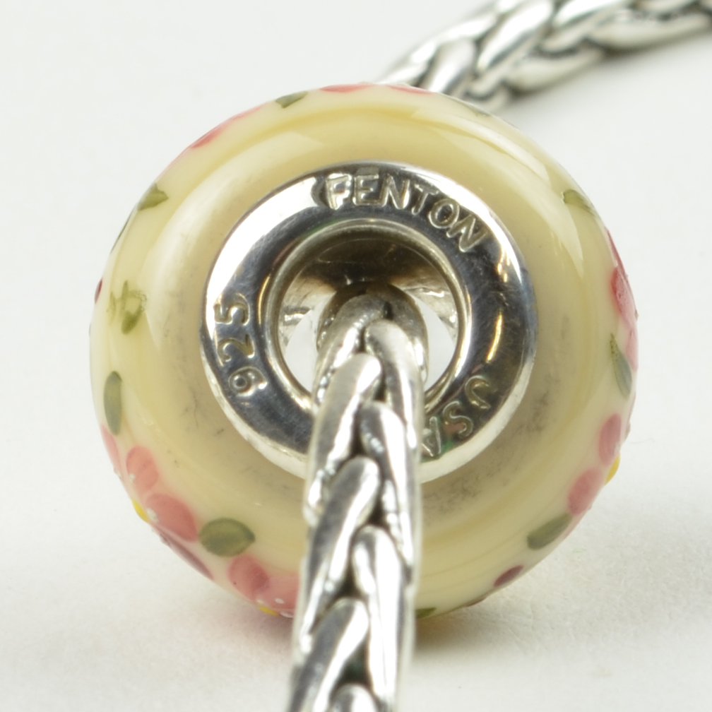 Fenton Glass Beads Charms For Charm Bracelets, Wild Irish Rose