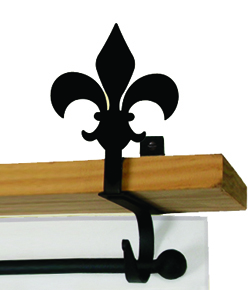 Wrought Iron Curtain Shelf Bracket Pair Of 2 - Fleur De Lis Pattern