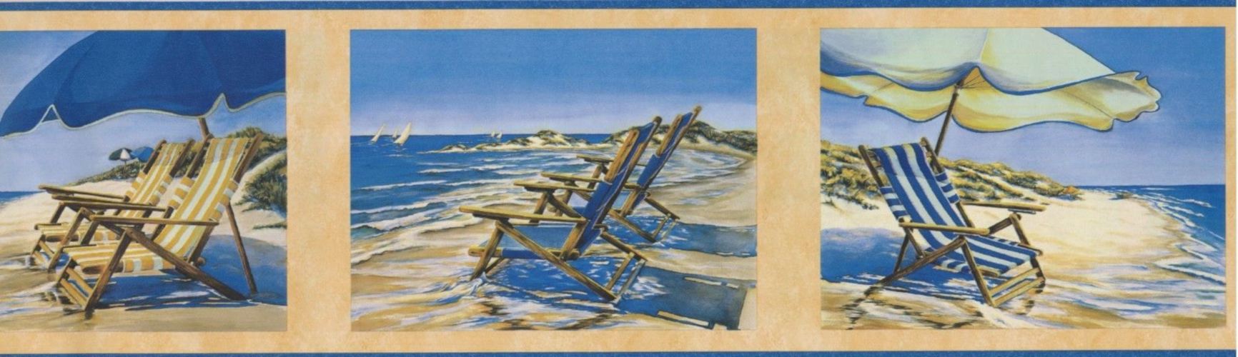 Folding Beach Chairs Ocean Scene Wallpaper Border Imperial