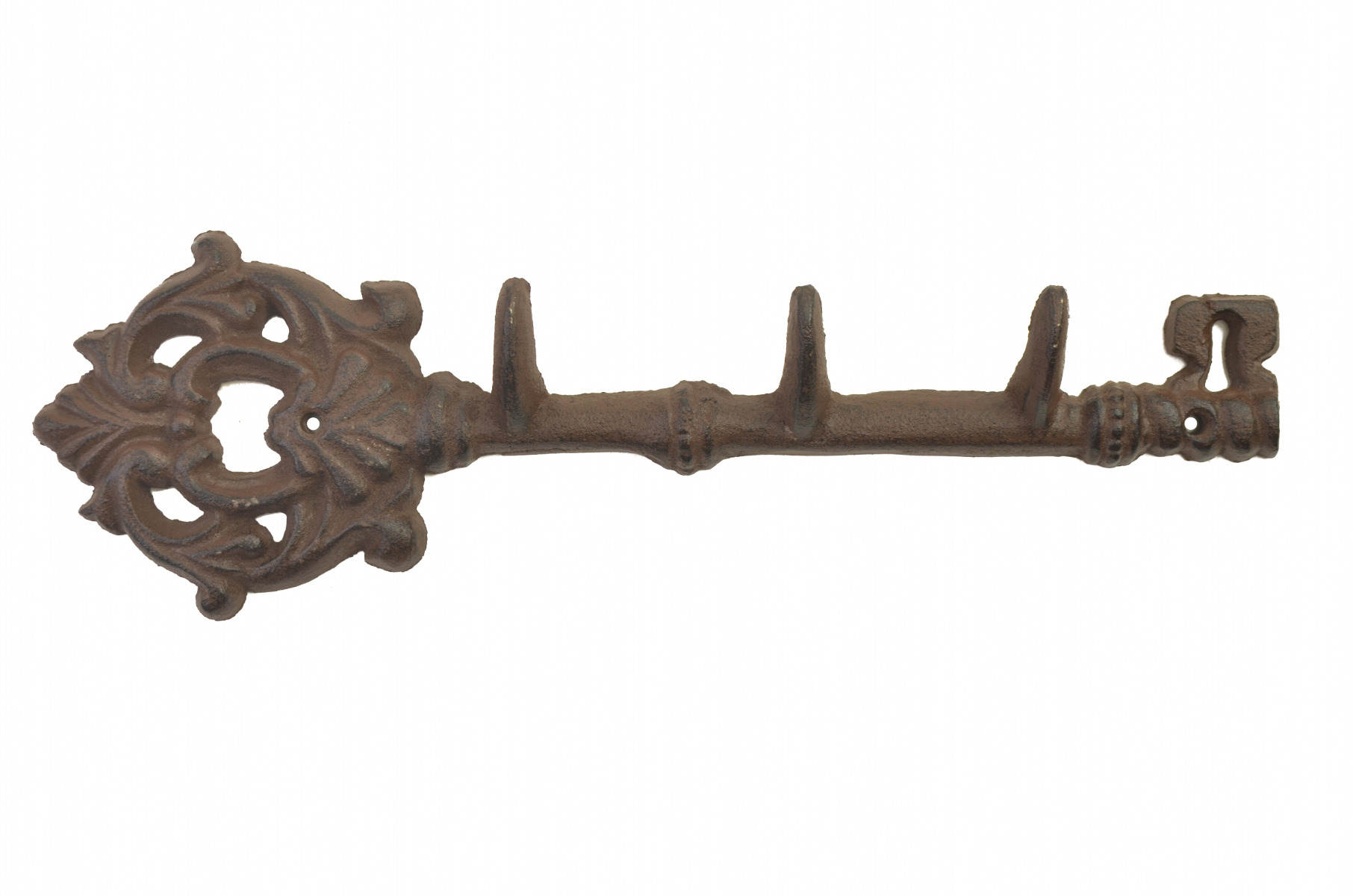 Cast Iron Wall Hook Rack - Antique Skeleton Key Style - 3 Hooks - 12 Long