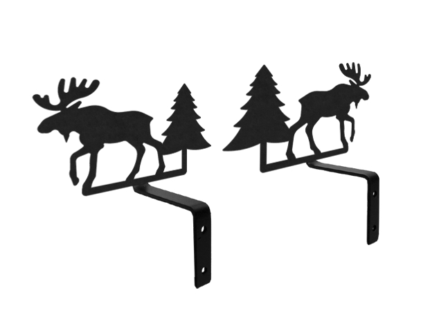 Wrought Iron Curtain Swags Pair Of 2 - Moose & Pine Tree Silhouette