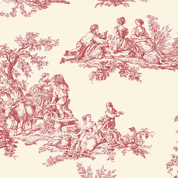 Romantic Toile Wallpaper Red, Cream Norwall Wallcovering GC29851