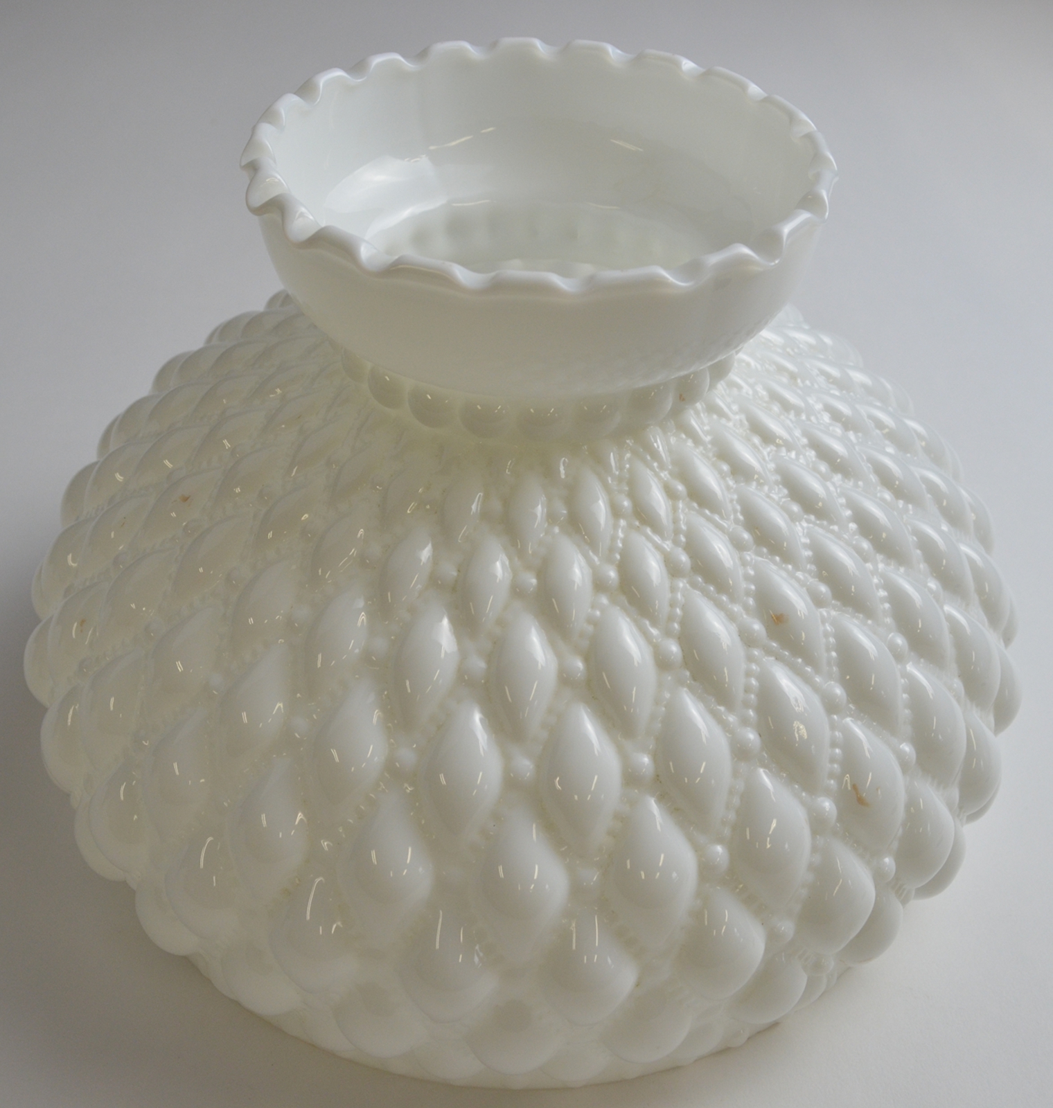 Details about   Early Milk Glass Fluid Lamp Shade Paneled Quilted Victorian 10" Hurricane 