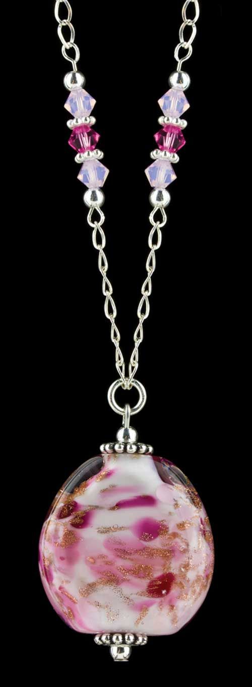 Fenton Art Glass - Sterling Silver Chain Necklace With La Rosa Pendant