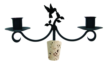 Wrought Iron Wine Bottle Topper Candlestick Holder - Hummingbird Silhouette