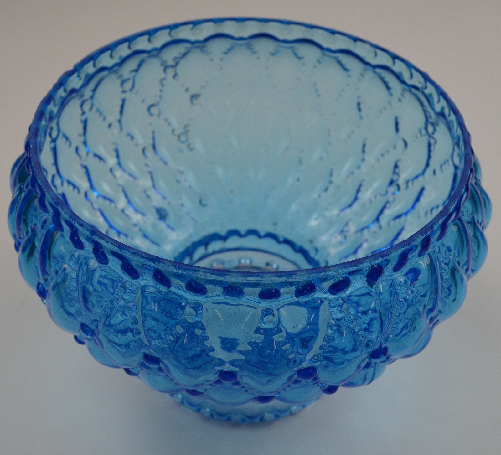 Vintage Hurricane Lamp Shade - Diamond Quilted Blue Glass