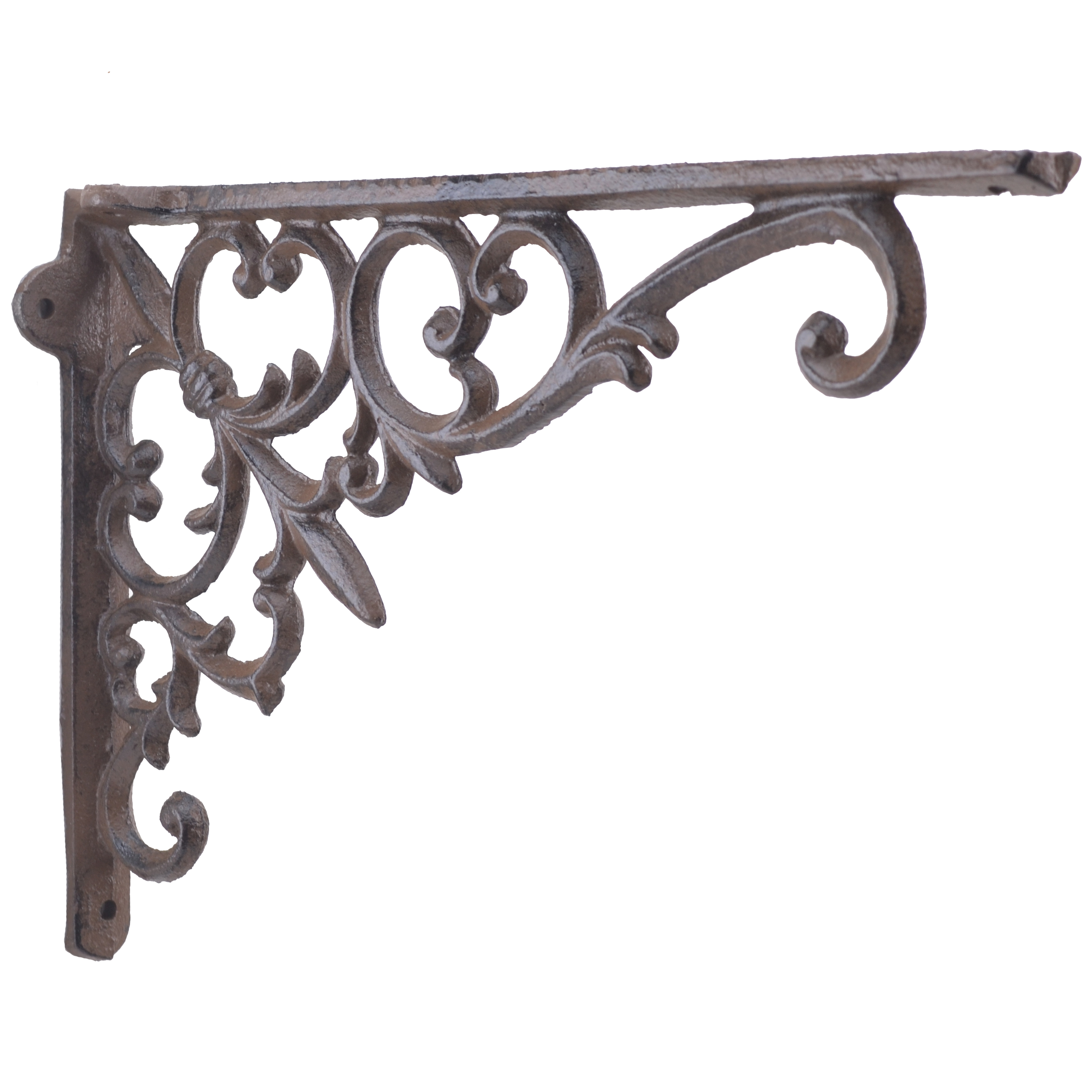 Cast Iron Wall Shelf Bracket - Fleur De Lis & Vine - Rust Brown - 9.5" Deep
