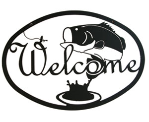 Wrought Iron Welcome Sign - Bass Silhouette