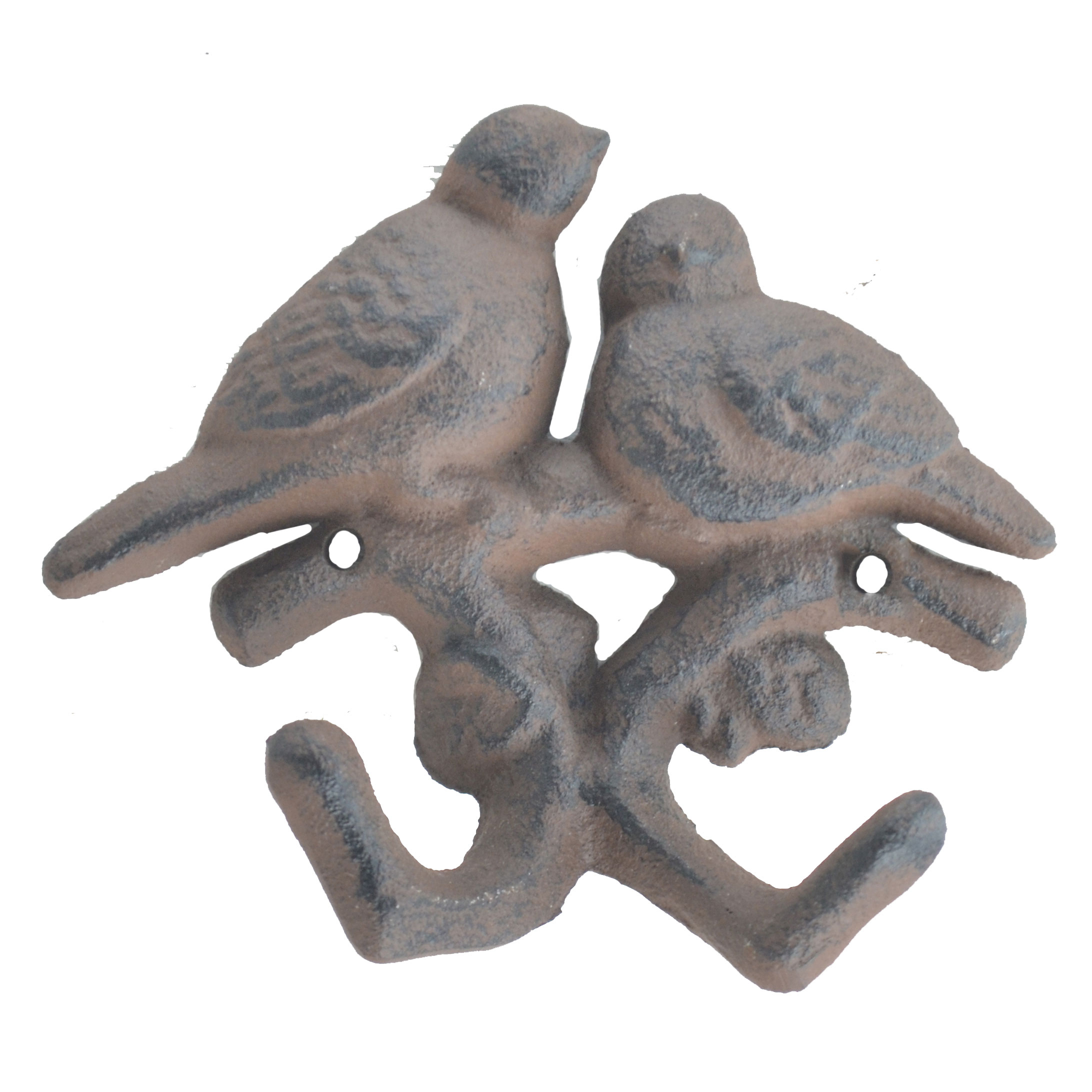 Love Birds On Branch Double Wall Hook Rust Brown Cast Iron 4.375 Tall