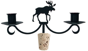 Wrought Iron Wine Bottle Topper Candlestick Holder - Moose Silhouette