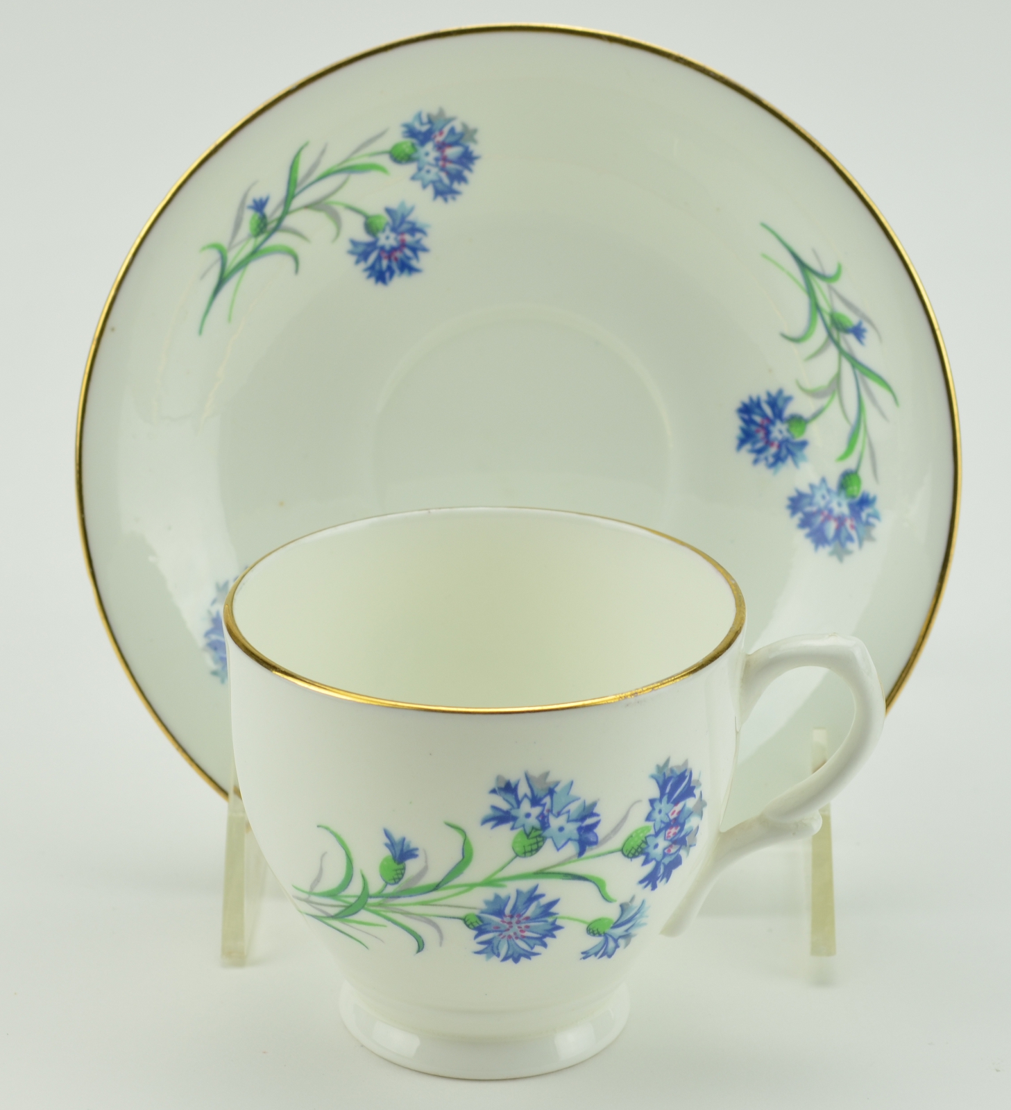 Collectible Bone China Tea Cup & Saucer - Blue Floral Pattern