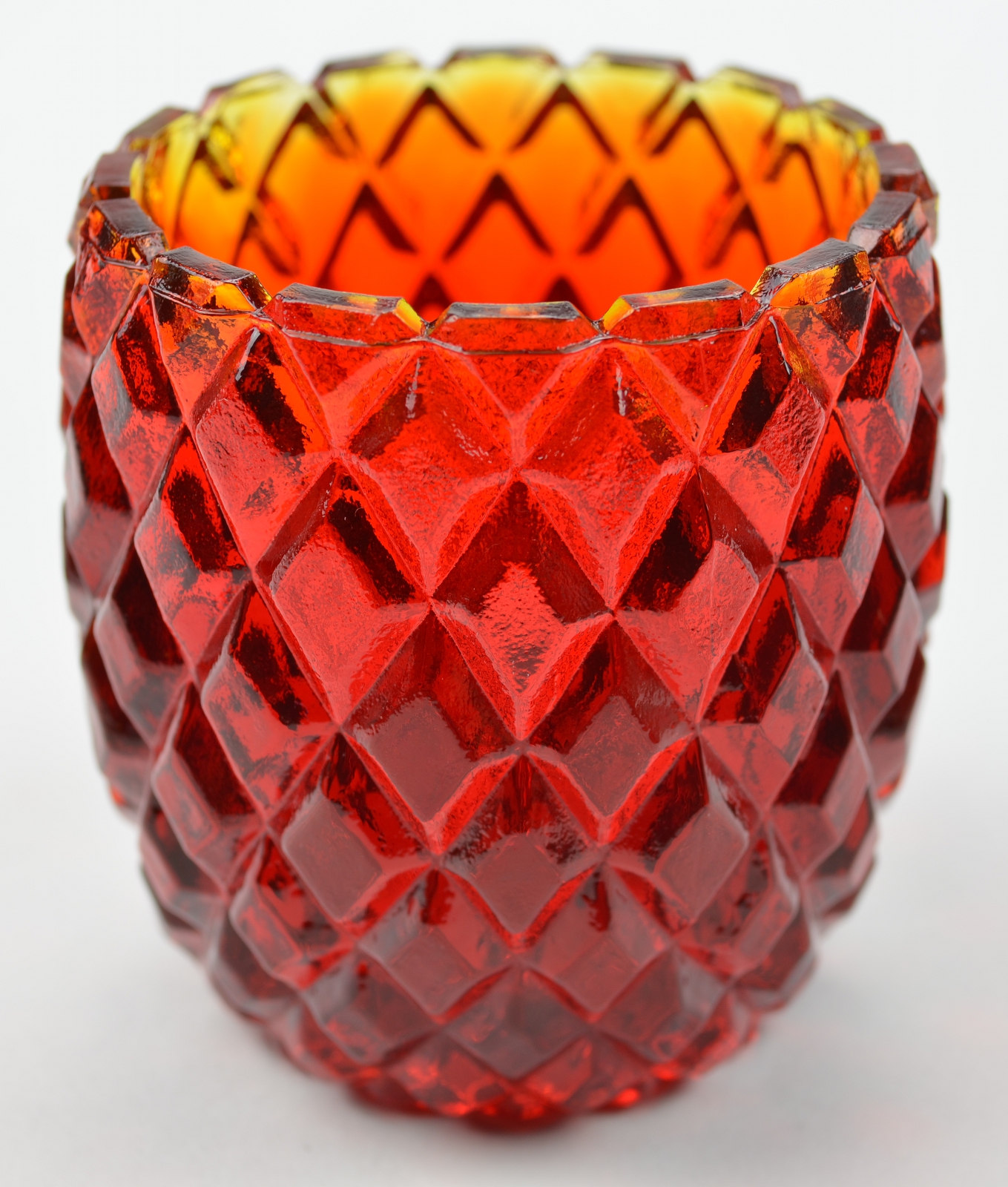 Collectible Amberina Cut Glass Candle Votive 2.75" Tall