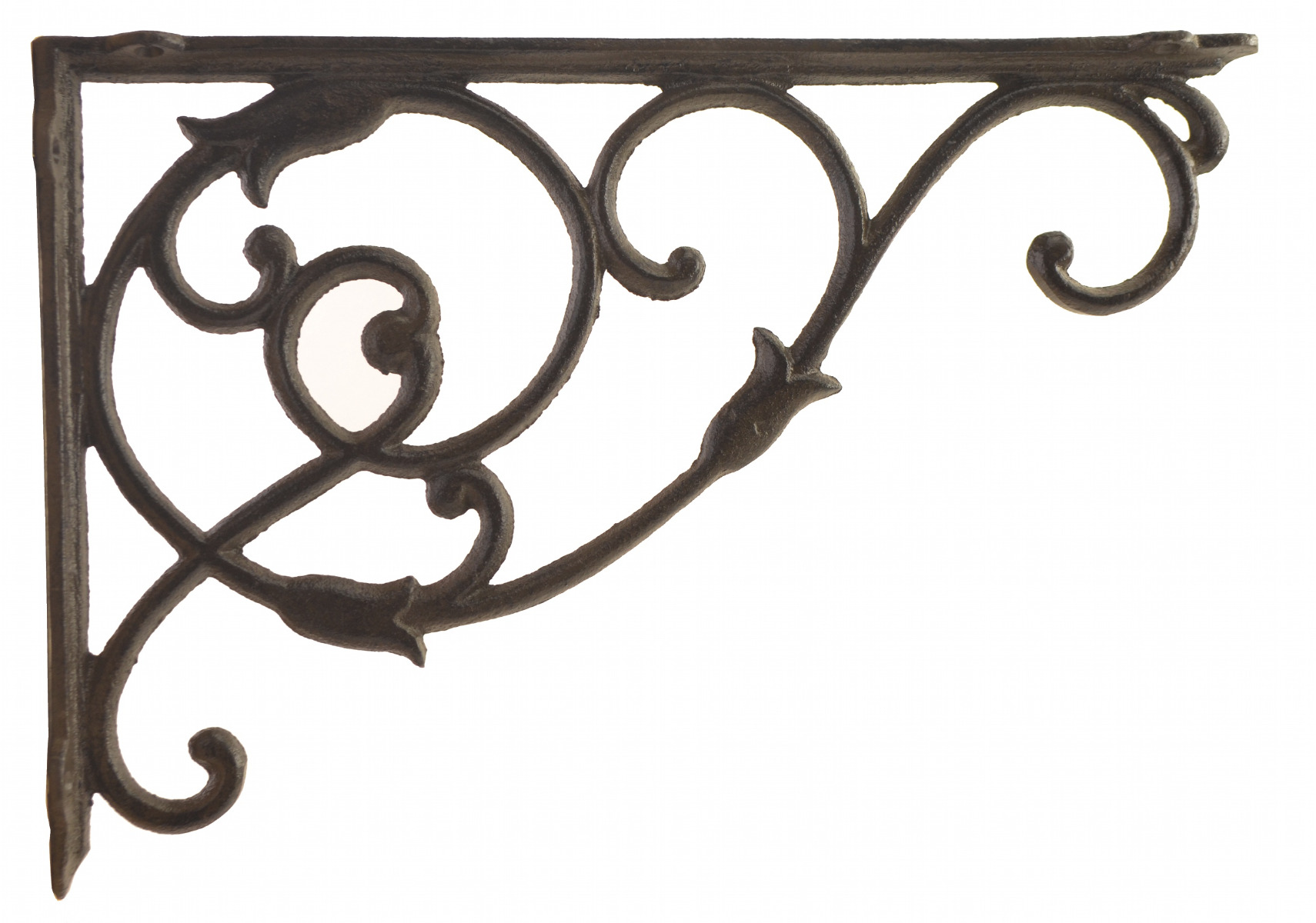 Decorative Cast Iron Wall Shelf Bracket - Ornate Vine - Rust Brown - 13.5" Deep-Brown