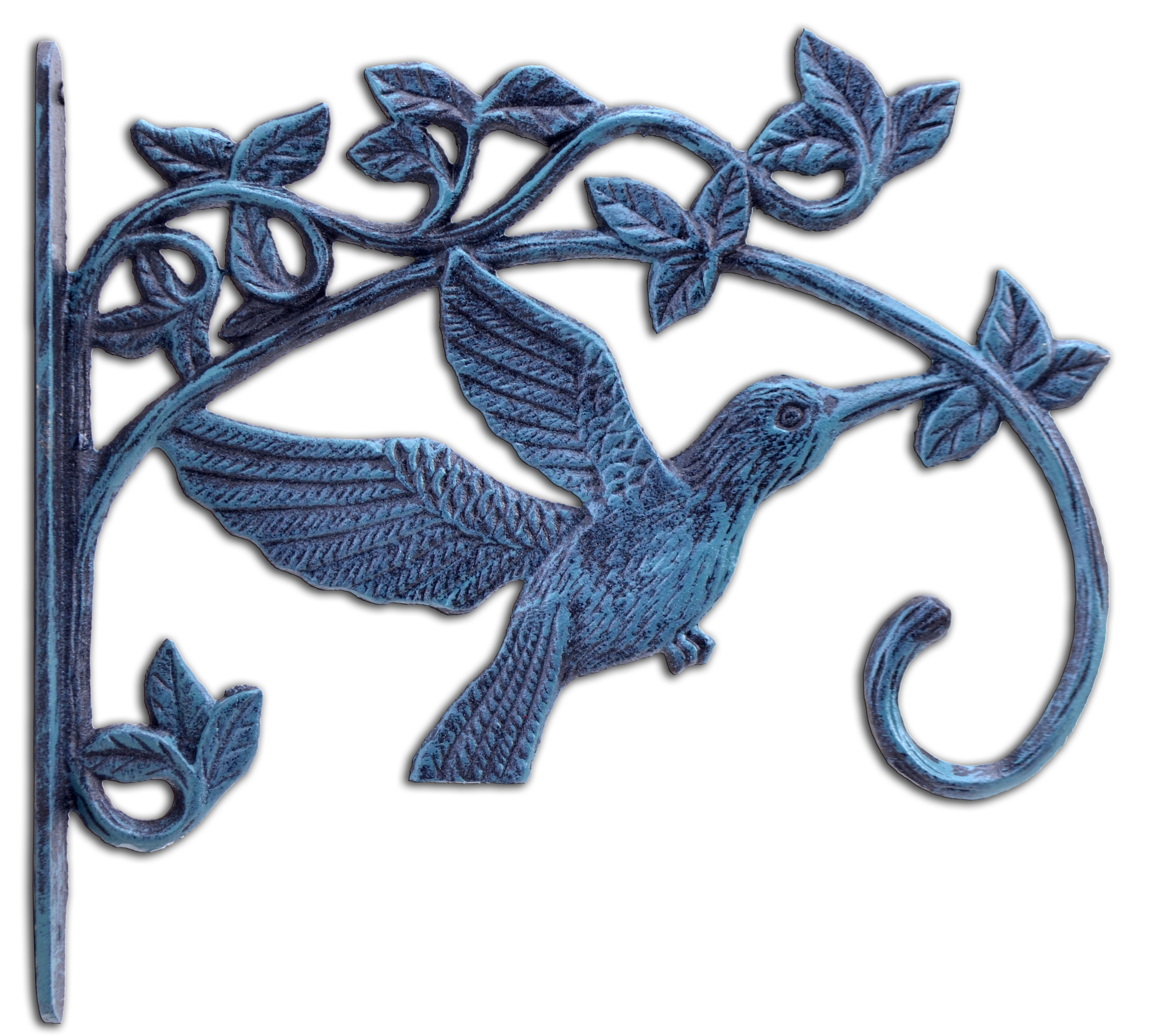 Cast Iron Plant Hanger Hook - Green Hummingbird With Pink Belly - 11.25" Deep